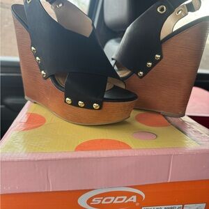 Soda Black and Brown Wedge Shoes with Stylish Design